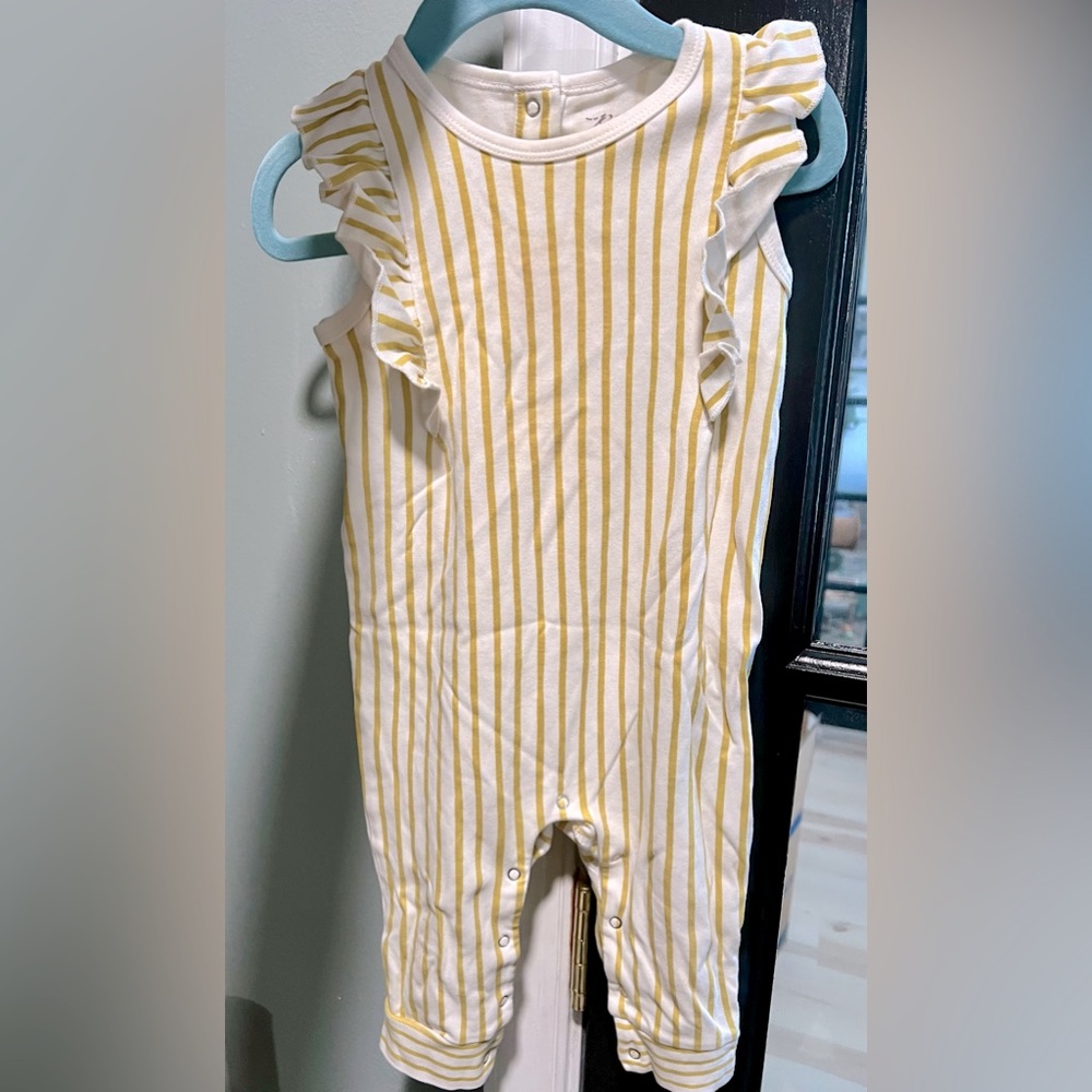 Pehr yellow striped romper, 12-18 months old